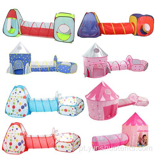tenda túnel dobrável tricolor de poliéster brincar de casinha de crianças